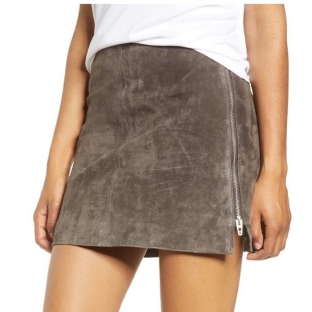 Blank NYC Brown Suede Genuine Leather Side Zip Mini Skirt